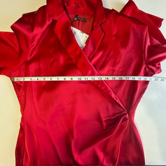 Zara NWT Red Satin Effect Wrap Dress Size XXL - Picture 7 of 8
